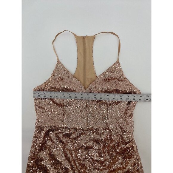 B. Smart Rose Gold Sequin Metallic Mini Body-con Dress Zip Back Size 15 - Picture 8 of 13